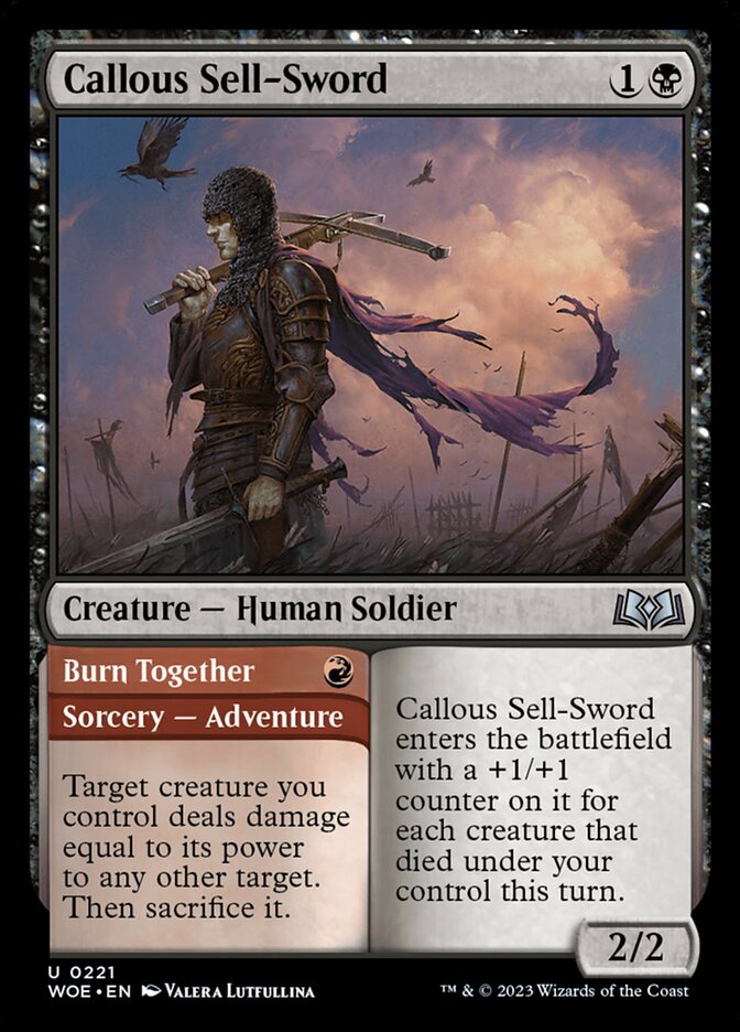Card Scan of Callous Sell-Sword // Burn Together | WOE