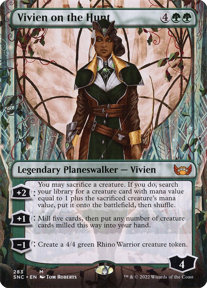 Card Scan of Vivien on the Hunt | SNC (Borderless Planeswalker)
