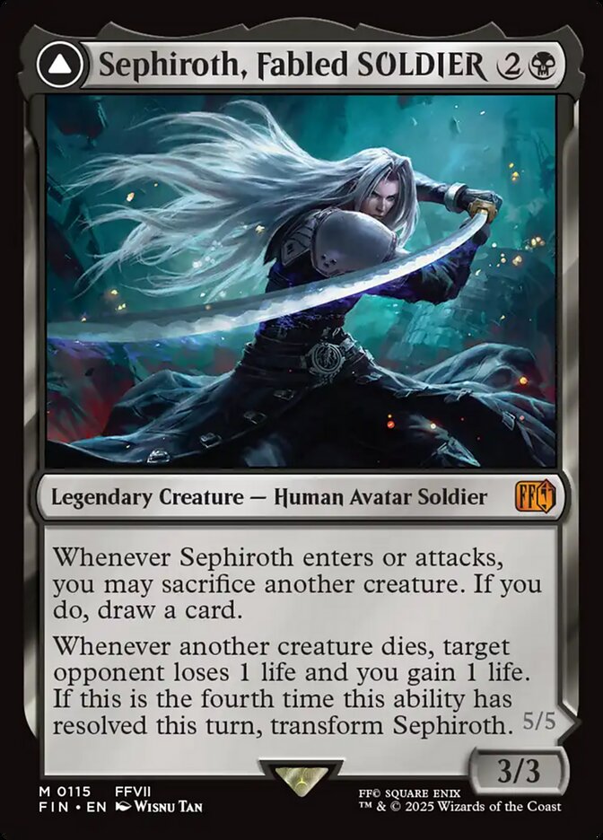 Card Scan of Sephiroth, Fabled SOLDIER // Sephiroth, One-Winged Angel | FIN