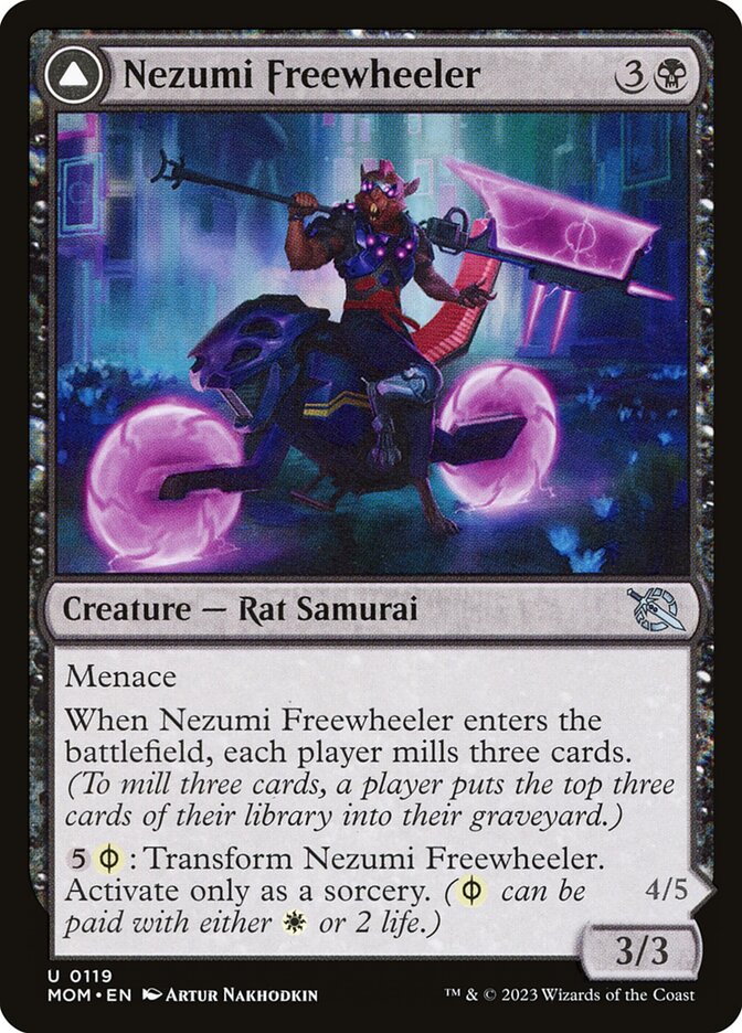 Card Scan of Nezumi Freewheeler // Hideous Fleshwheeler | MOM