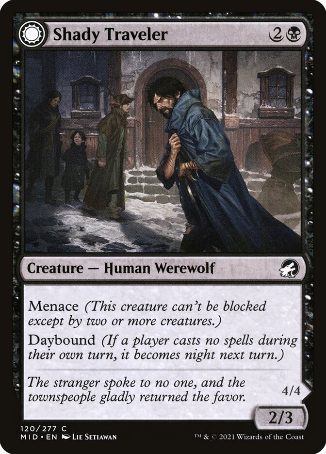 Card Scan of Shady Traveler // Stalking Predator | MID