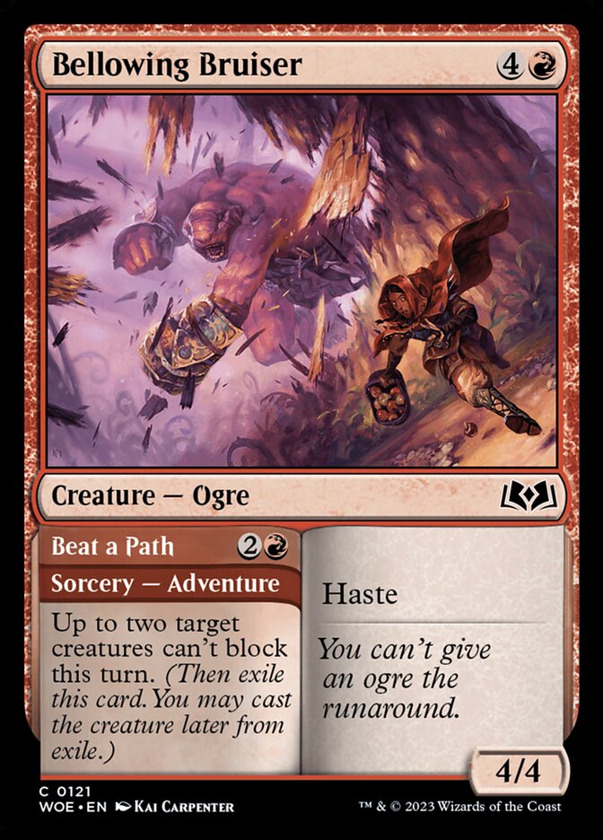 Card Scan of Bellowing Bruiser // Beat a Path | WOE