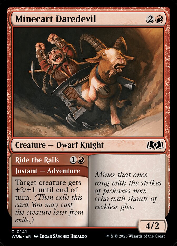 Card Scan of Minecart Daredevil // Ride the Rails | WOE