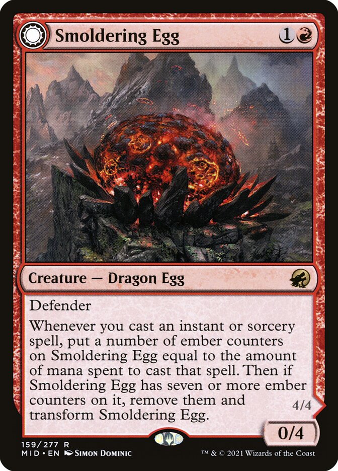 Card Scan of Smoldering Egg // Ashmouth Dragon | MID