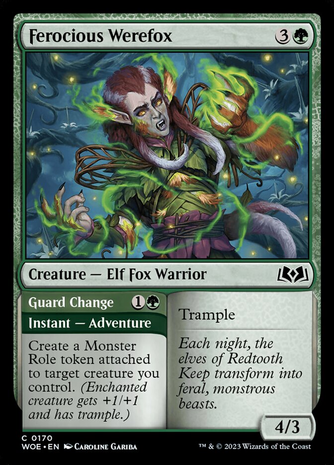Card Scan of Ferocious Werefox // Guard Change | WOE