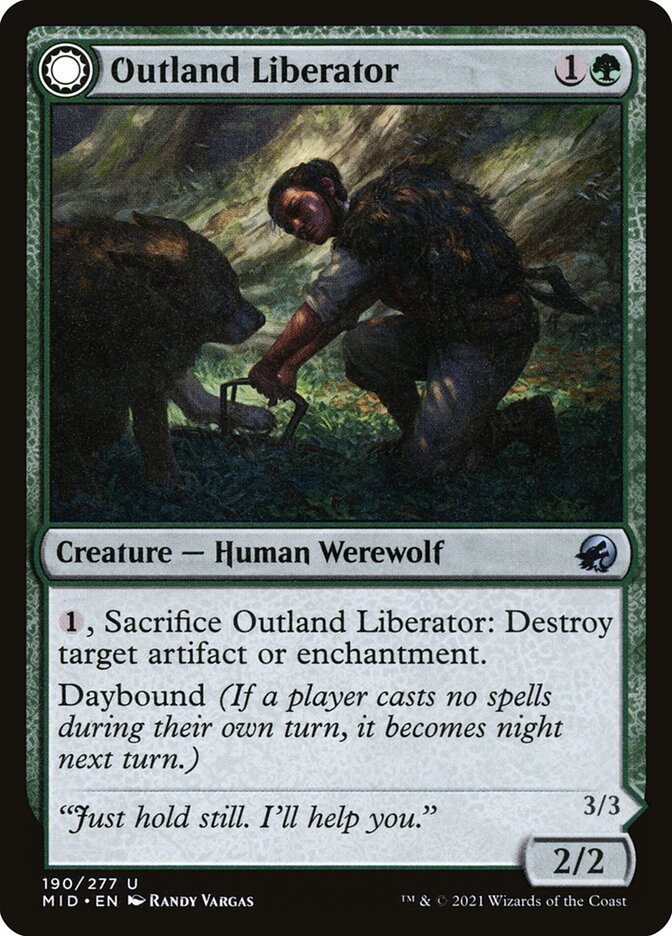 Card Scan of Outland Liberator // Frenzied Trapbreaker | MID