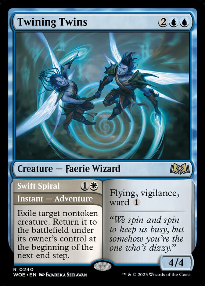 Card Scan of Twining Twins // Swift Spiral | WOE