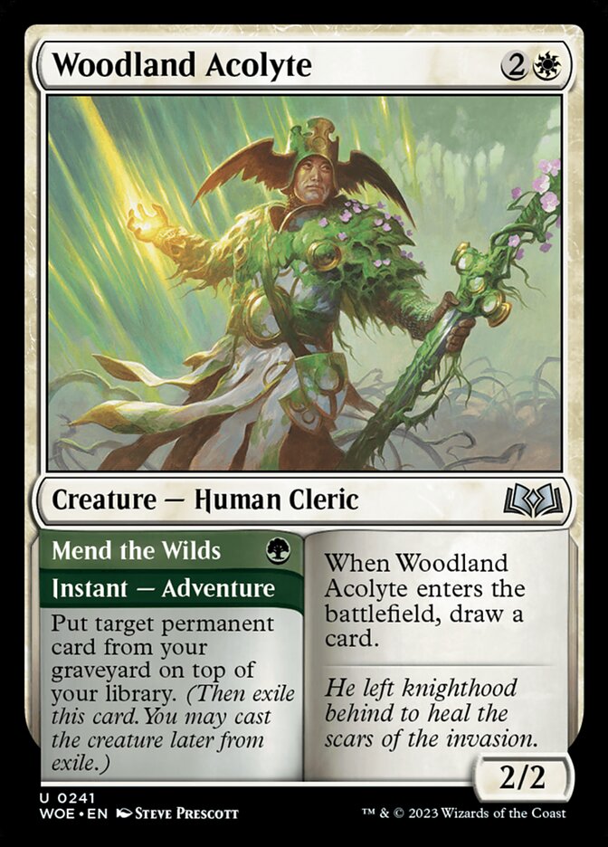 Card Scan of Woodland Acolyte // Mend the Wilds | WOE