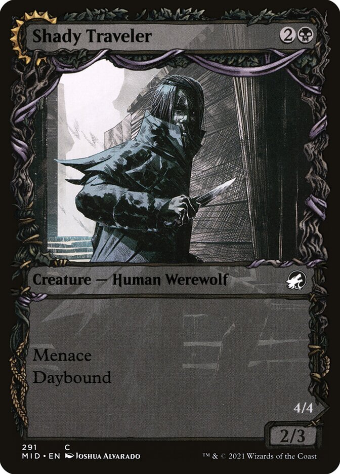 Card Scan of Shady Traveler // Stalking Predator | MID (Equinox Showcase)