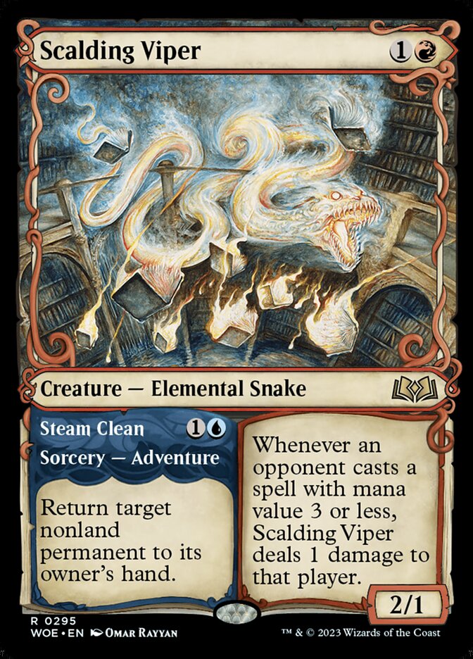 Card Scan of Scalding Viper // Steam Clean | WOE (Showcase)