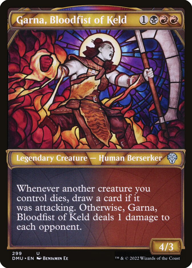 Card Scan of Garna, Bloodfist of Keld | DMU (Showcase)