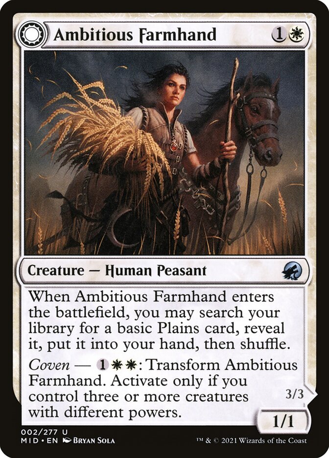 Card Scan of Ambitious Farmhand // Seasoned Cathar | MID