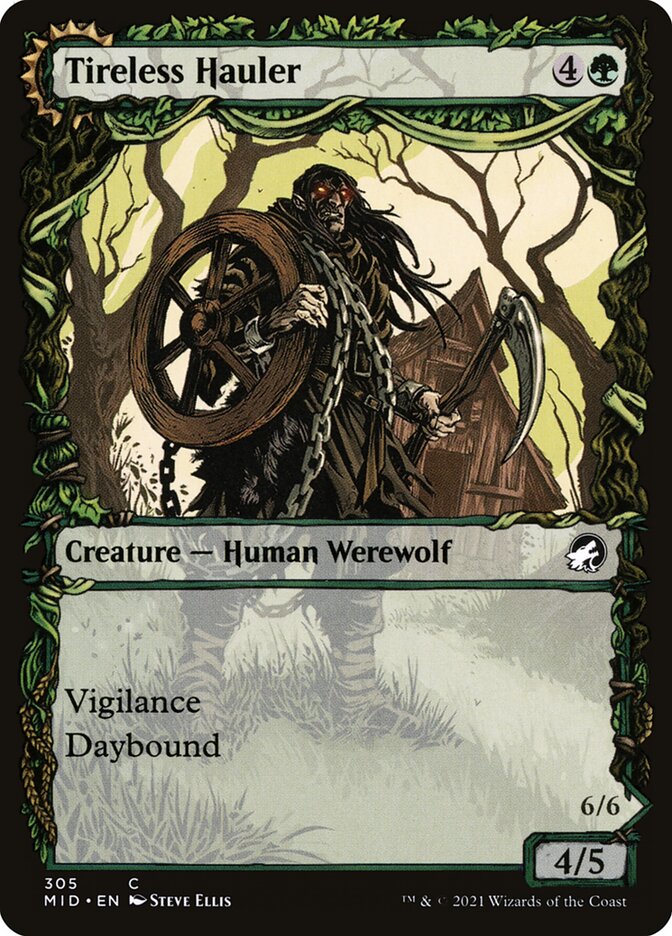 Card Scan of Tireless Hauler // Dire-Strain Brawler | MID (Equinox Showcase)