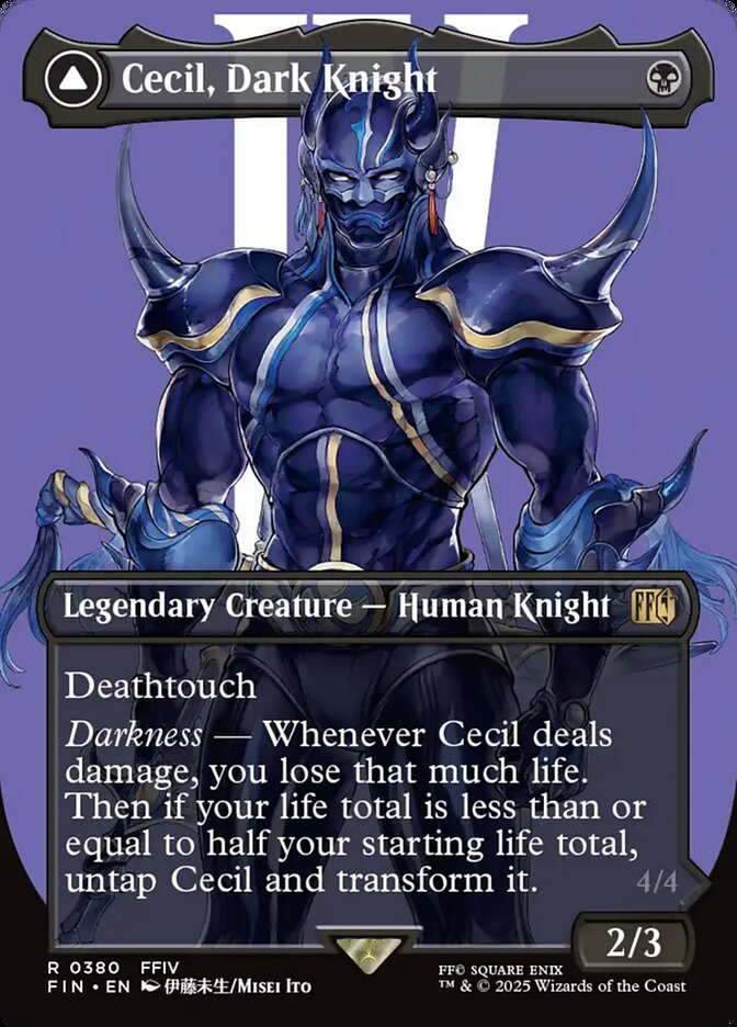 Card Scan of Cecil, Dark Knight // Cecil, Redeemed Paladin | FIN (Borderless Alternate Art)