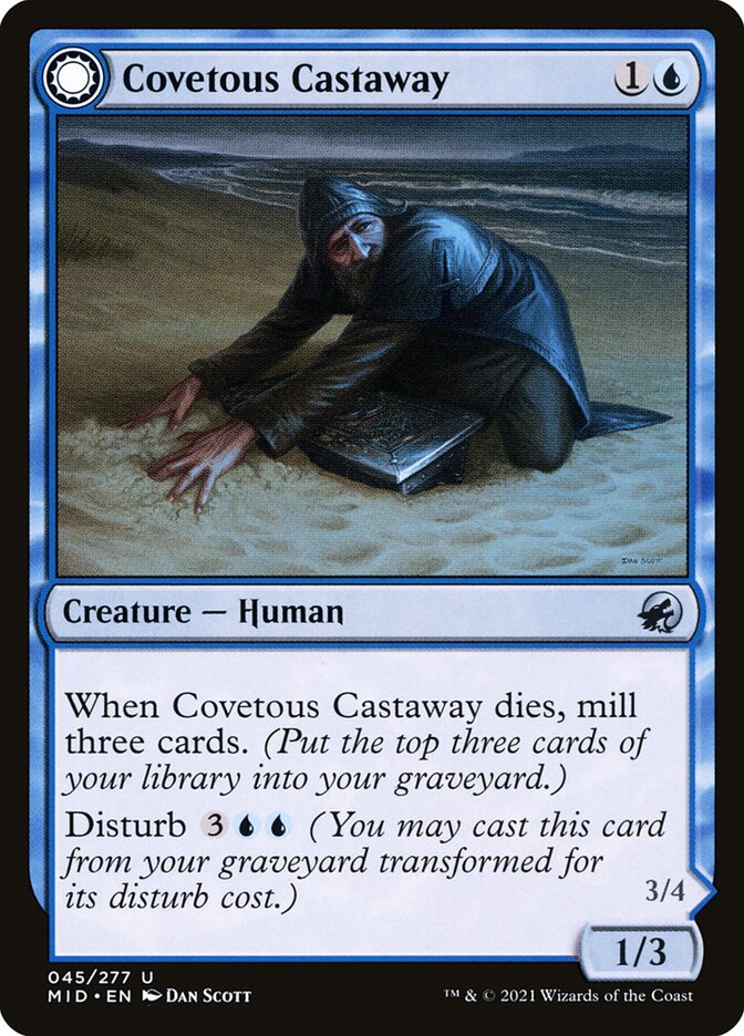 Card Scan of Covetous Castaway // Ghostly Castigator | MID