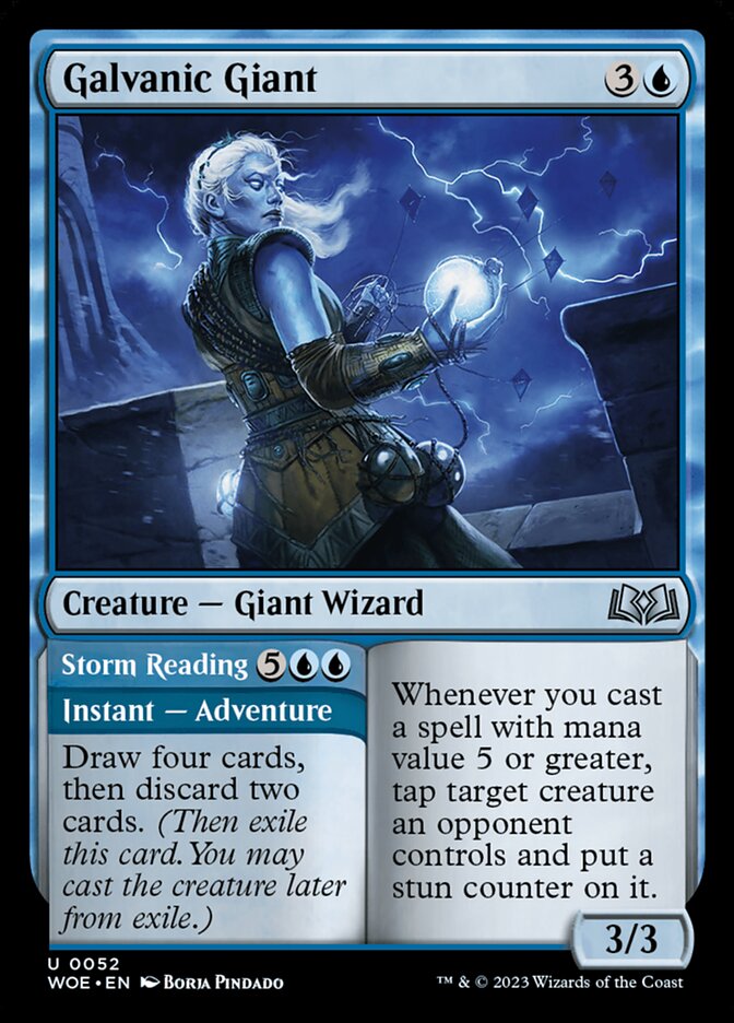 Card Scan of Galvanic Giant // Storm Reading | WOE