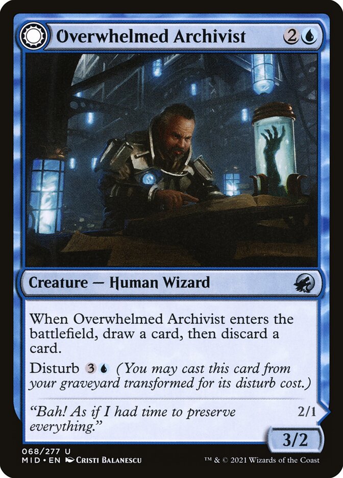 Card Scan of Overwhelmed Archivist // Archive Haunt | MID
