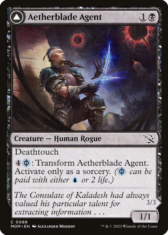 Card Scan of Aetherblade Agent // Gitaxian Mindstinger | MOM
