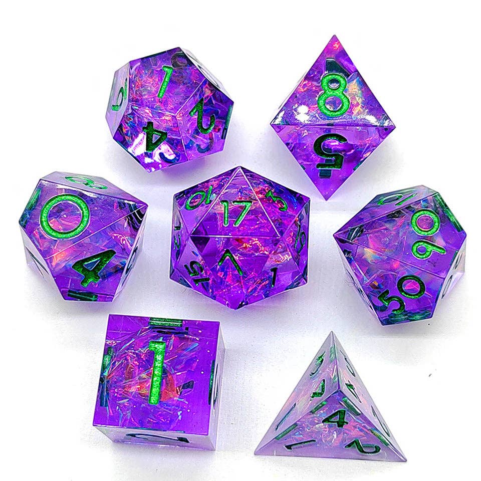 Spectral Amethyst Sharp Edge Dice | 7-Polyhedral Set