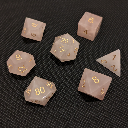 Rose Quartz Natural Gemstone Dice Set | 7-Polyhedral Set